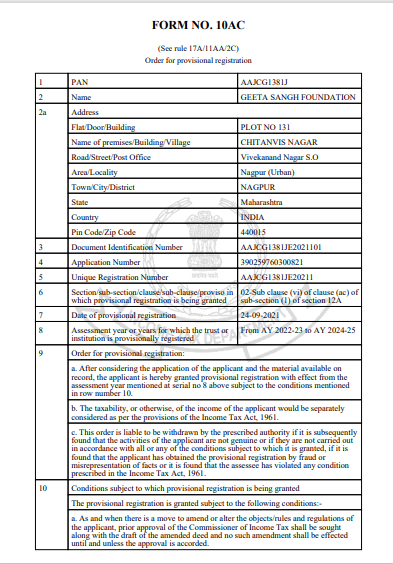 Section 80G Certificate